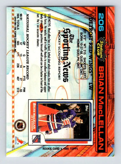 Holographic trading card of Brian MacLellan in blue Detroit Red Wings uniform