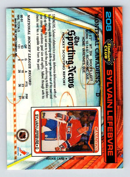 Hockey trading card featuring Sylvain Lefebvre of the Montreal Canadiens Topps Stadium Club