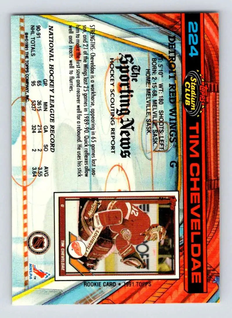 Holographic 1991-92 Topps Stadium Club Tim Cheveldae Detroit Red Wings Hockey Card