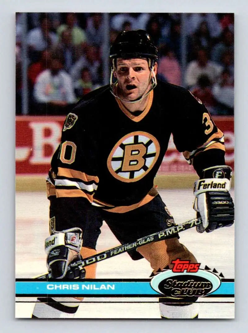 Chris Nilan in Boston Bruins jersey 30 on 1991-92 Topps Stadium Club hockey card