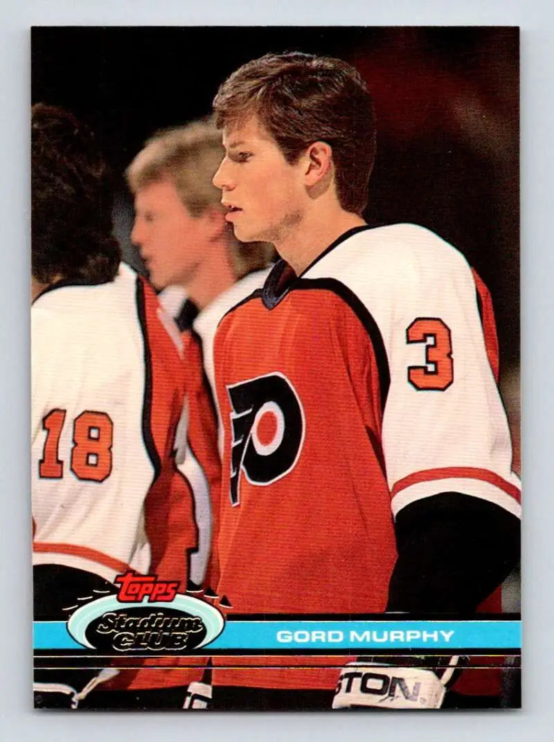 Hockey trading card of Gord Murphy in Philadelphia Flyers jersey from Topps Stadium Club