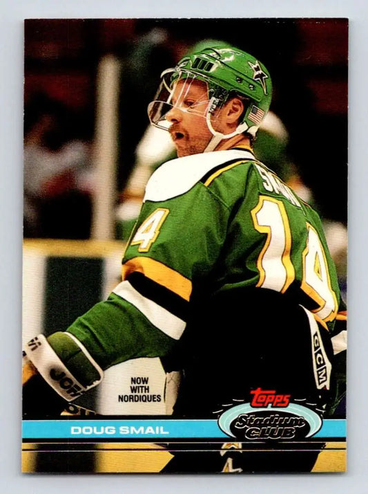 Hockey player in green jersey number 14 representing Doug Smail of Quebec Nordiques