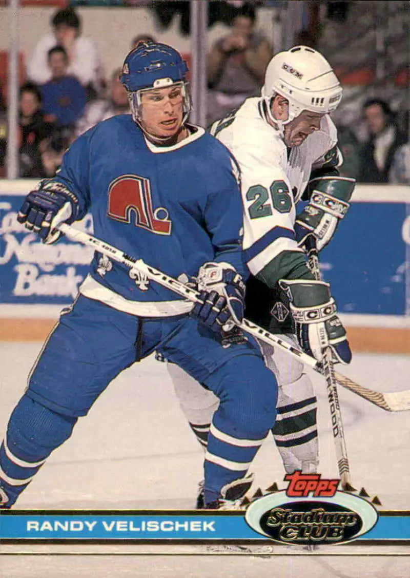Hockey players from Quebec Nordiques and Hartford Whalers in 1991-92 Randy Velischek card