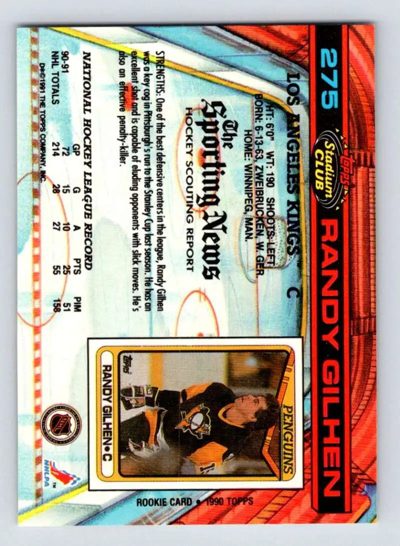 Holographic 1991-92 Topps Stadium Club Randy Gilhen Los Angeles Kings Hockey Card