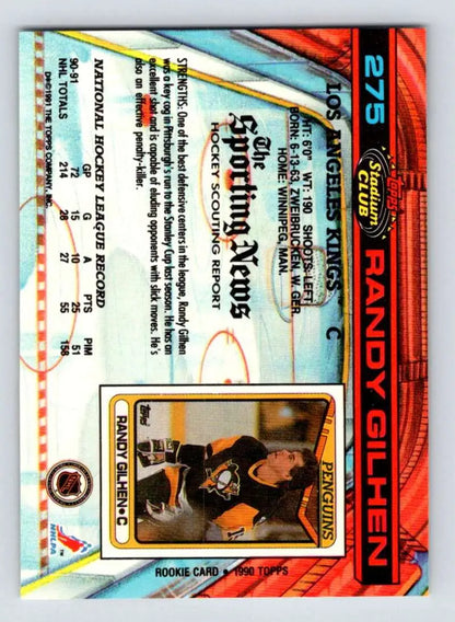Holographic 1991-92 Topps Stadium Club Randy Gilhen Los Angeles Kings Hockey Card