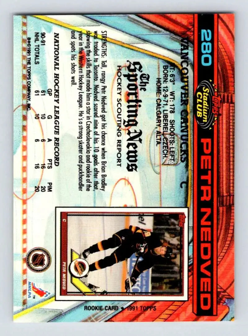 Holographic Hockey trading card of Petr Nedved, Vancouver Canucks, Topps Stadium Club