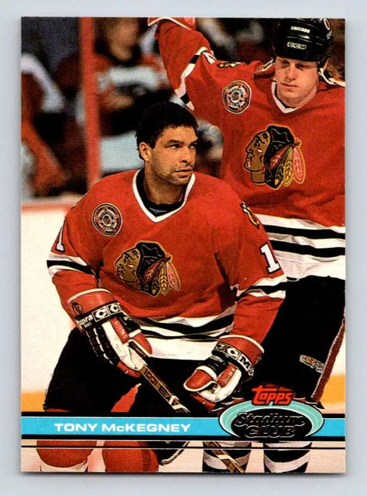 Hockey trading card of Tony McKegney in a Chicago Blackhawks jersey from Stadium Club