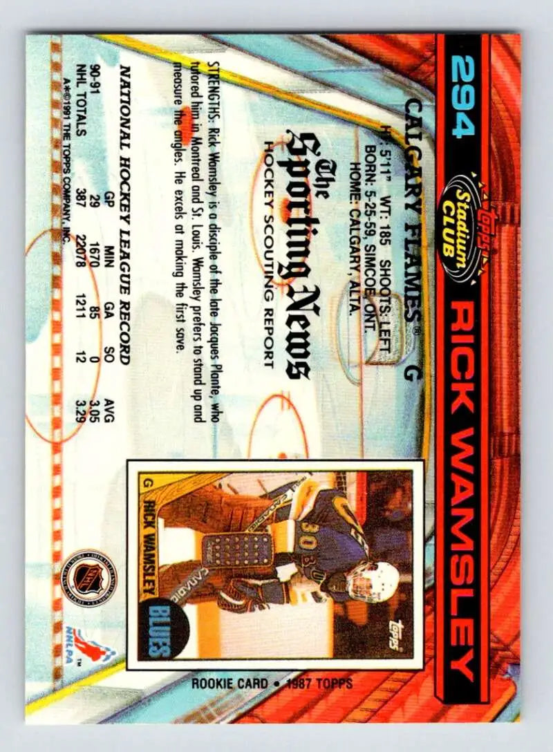 Rick Wamsley Calgary Flames hockey card from 2003-04 Pacific set displayed in product