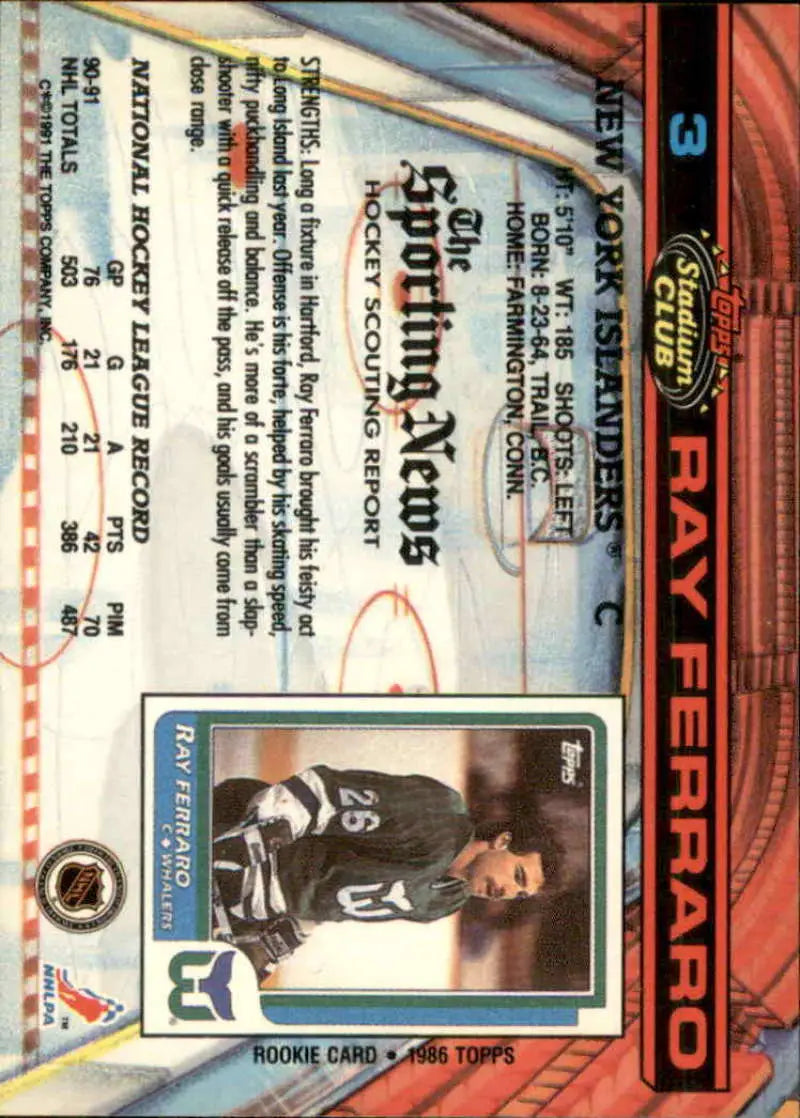 Ray Ferraro New York Islanders hockey card in black jersey number 23 1991-92 Topps