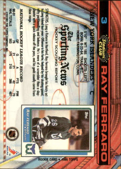 Ray Ferraro New York Islanders hockey card in black jersey number 23 1991-92 Topps