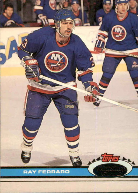 Ray Ferraro in a New York Islanders jersey with a mustache on a hockey card