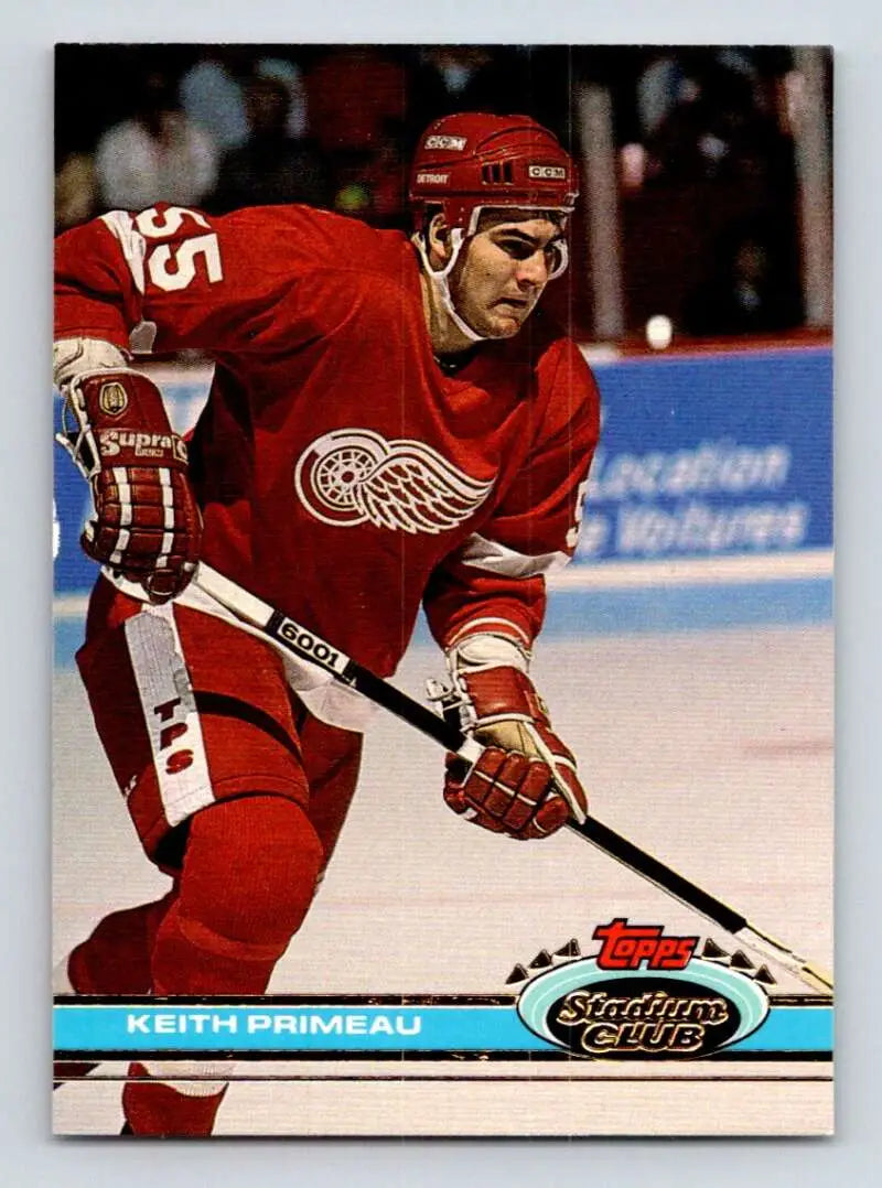 Keith Primeau in action on ice wearing Detroit Red Wings jersey #55 for hockey card