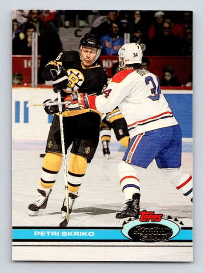 Hockey trading card featuring Petri Skriko of the Boston Bruins from Topps Stadium Club
