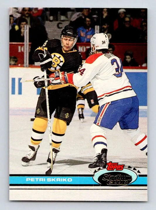 Hockey trading card featuring Petri Skriko of the Boston Bruins from Topps Stadium Club