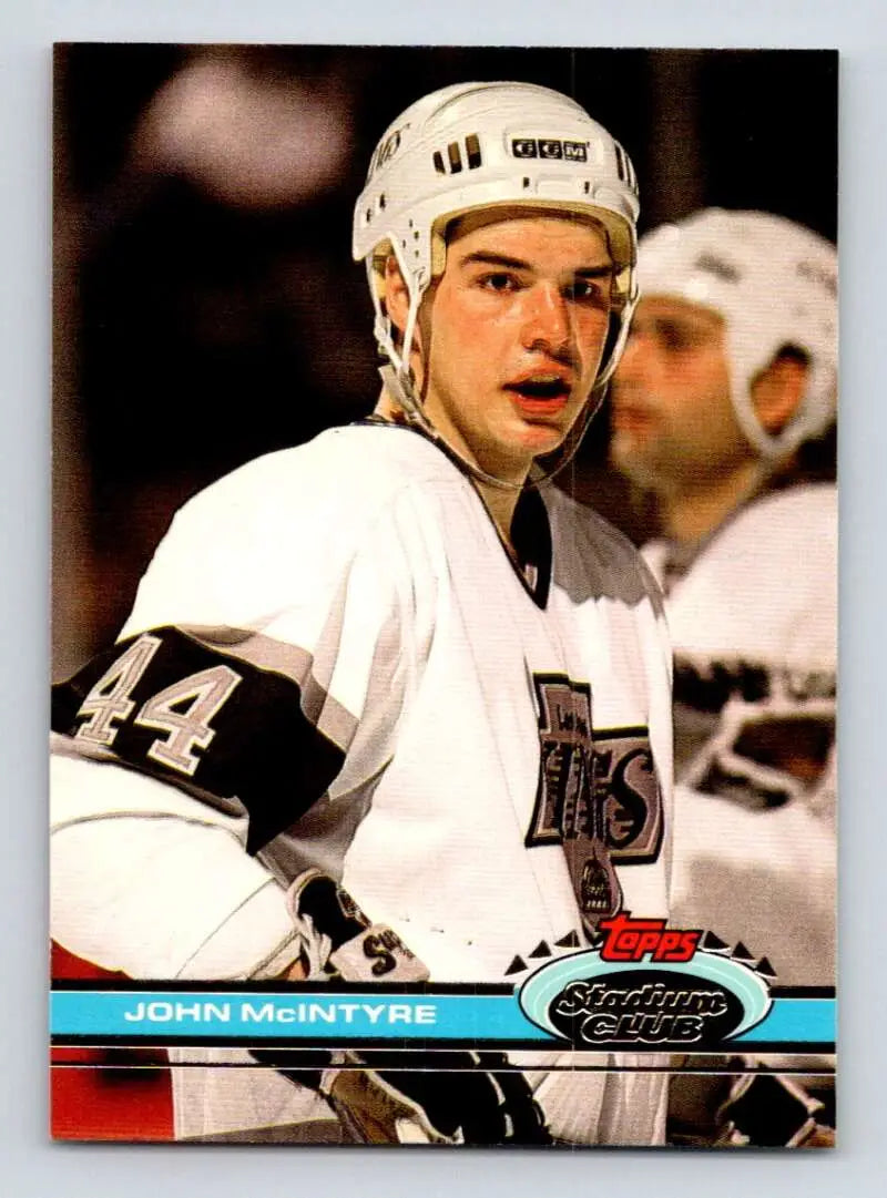 Hockey player in white Los Angeles Kings jersey number 44 for John McIntyre card