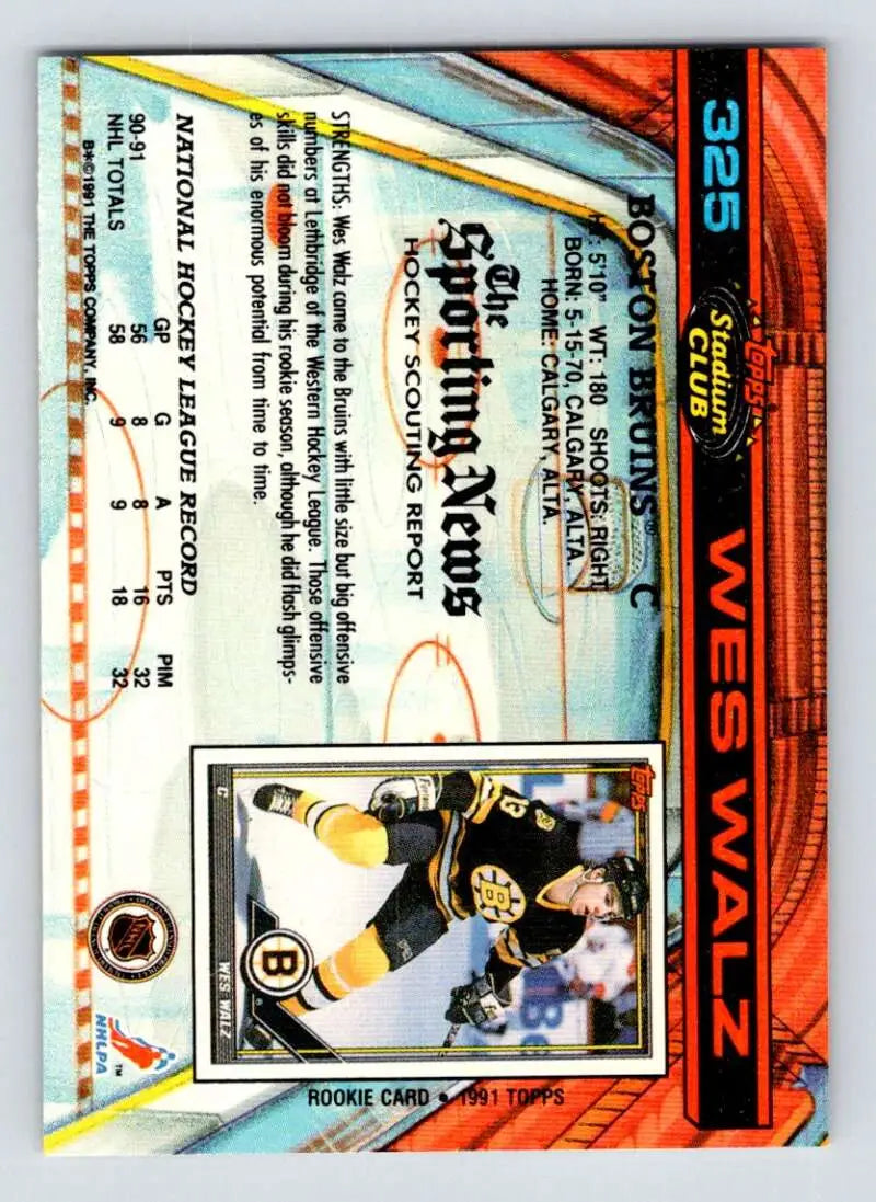 Hockey card featuring Wes Walz, colorful design, from the Boston Bruins collection