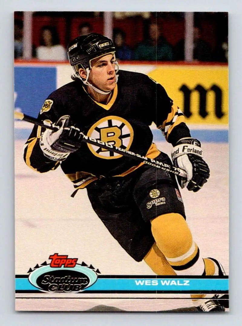 Hockey card featuring Wes Walz in Boston Bruins black and gold uniform