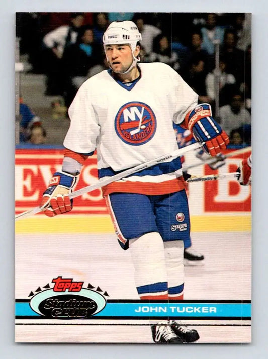 Hockey player in New York Islanders jersey featured on John Tucker hockey card