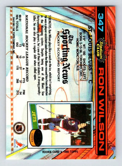 Ron Wilson Louis Blues hockey card featuring player photo and stats from 1991-92 Topps