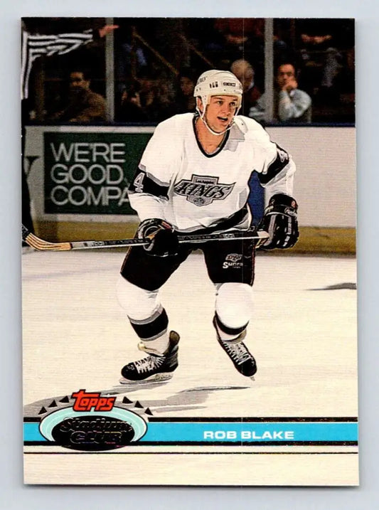 Hockey player in Los Angeles Kings jersey, featuring Rob Blake from Topps Stadium Club