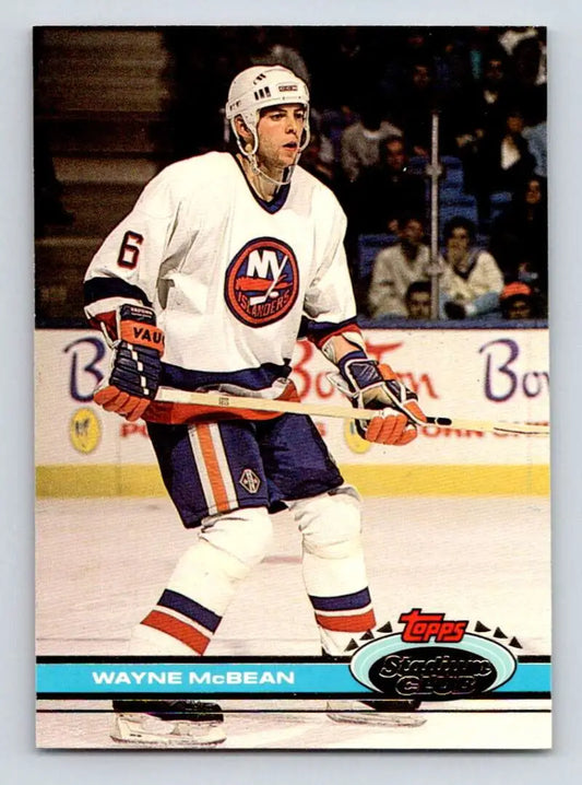 Wayne McBean in white New York Islanders jersey on Hockey Card 1991-92 Topps Stadium Club