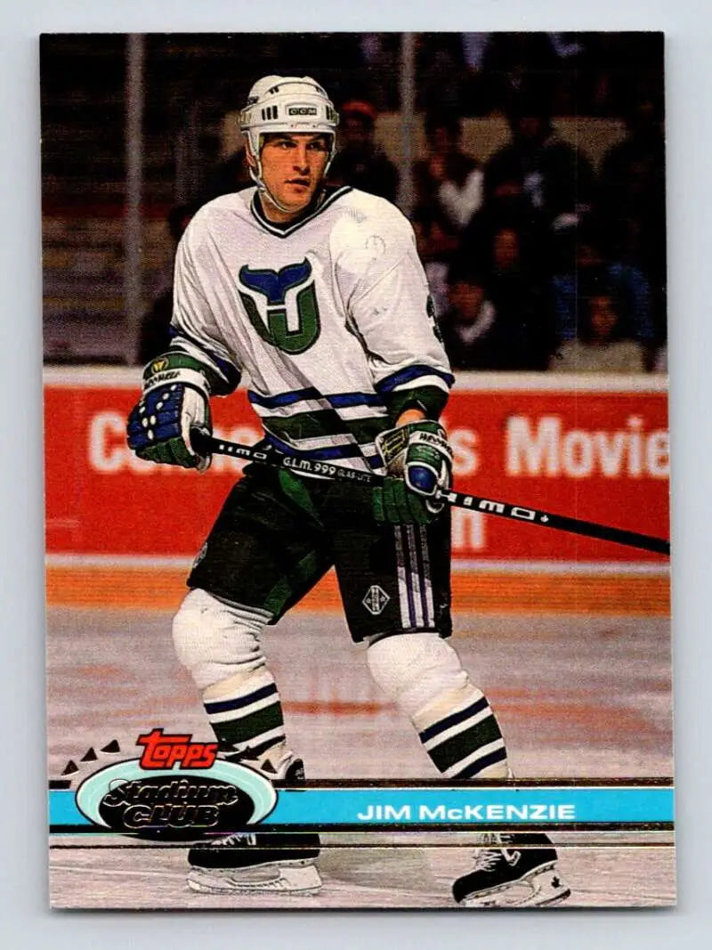 Jim McKenzie in white Hartford Whalers jersey on 1991-92 hockey card