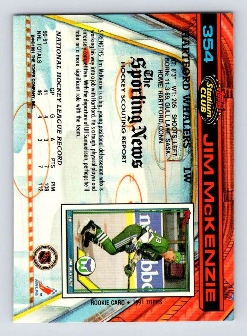 Baseball trading card featuring Jim McKenzie in a Hartford Whalers uniform design