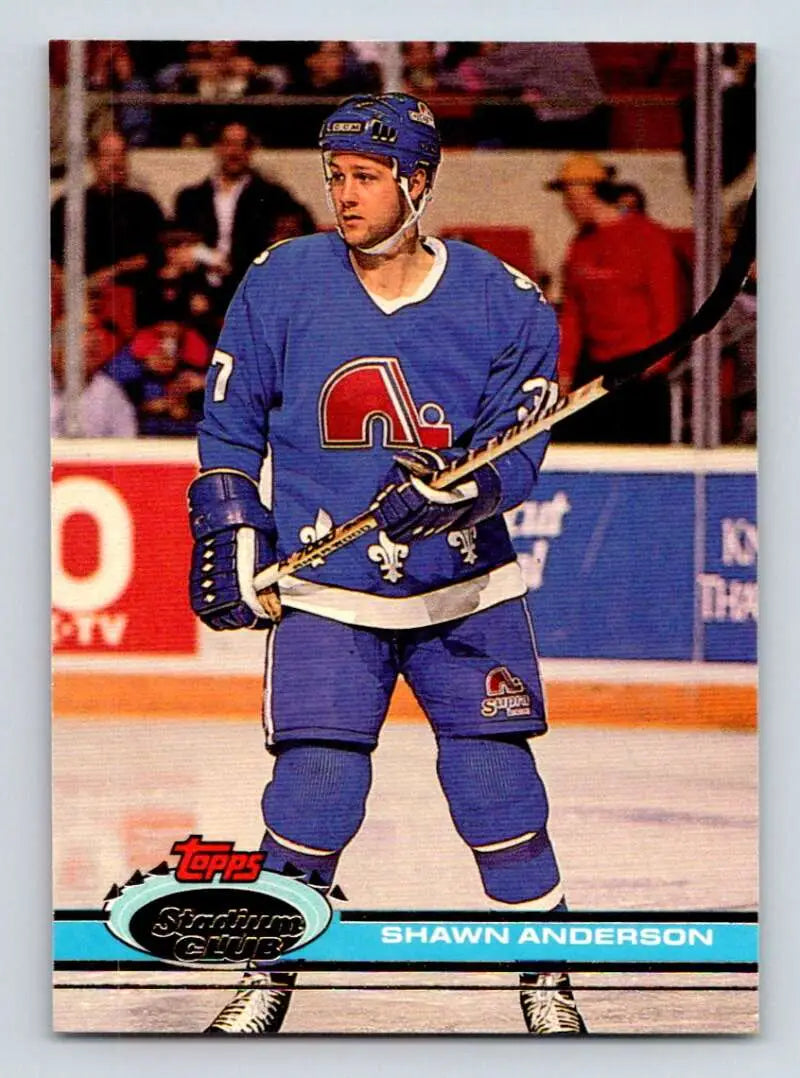 Hockey player in Quebec Nordiques jersey on ice for Shawn Anderson hockey card