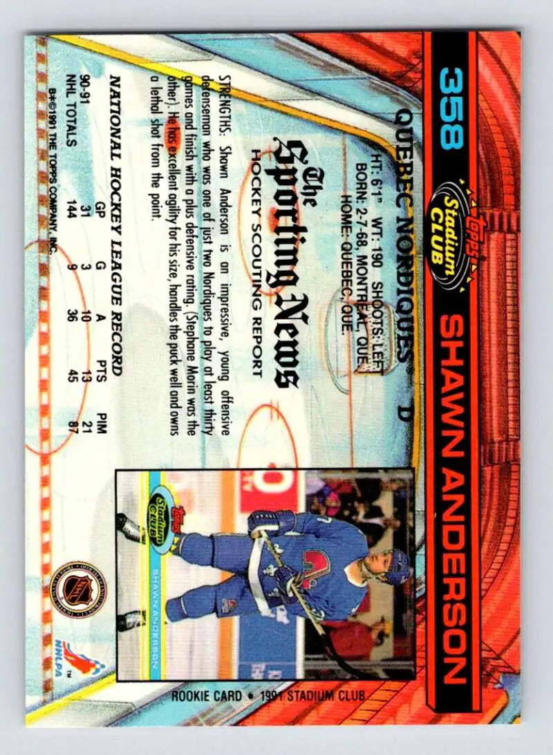 Hockey card featuring Shawn Anderson with colorful holographic design for Quebec Nordiques