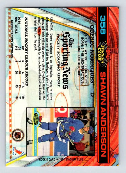 Hockey card featuring Shawn Anderson with colorful holographic design for Quebec Nordiques