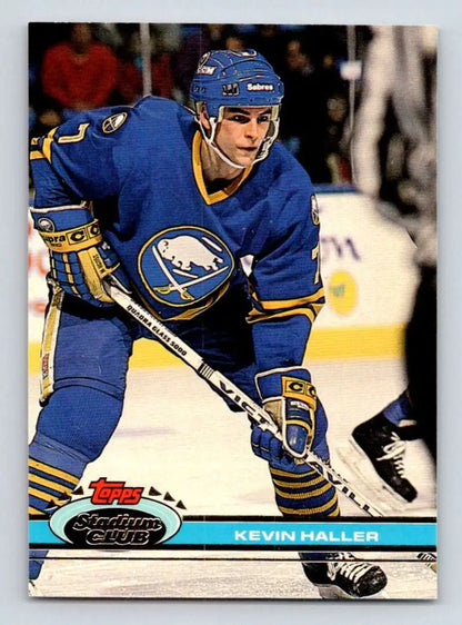 Kevin Haller skating in blue and yellow for the Buffalo Sabres hockey card