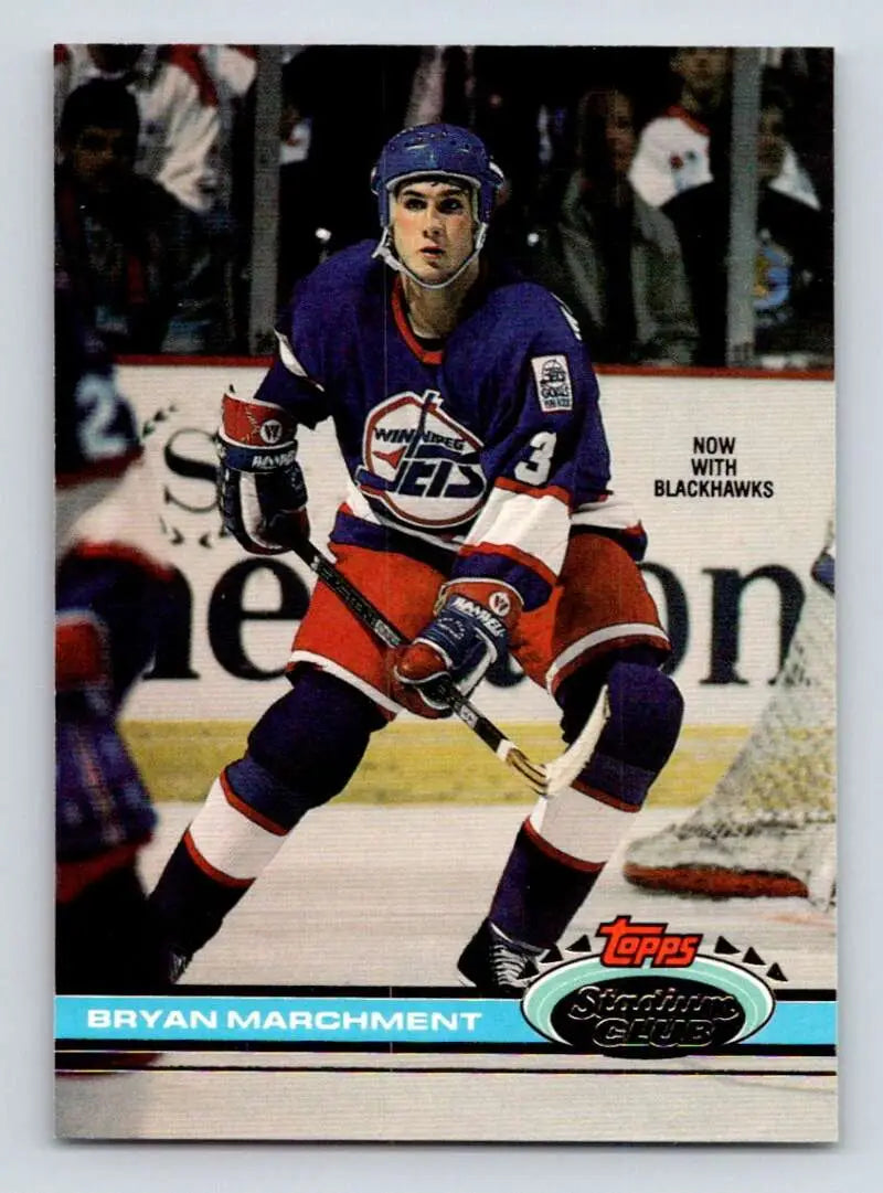 Bryan Marchment Topps Stadium Club rookie card featuring Winnipeg Jets player uniform