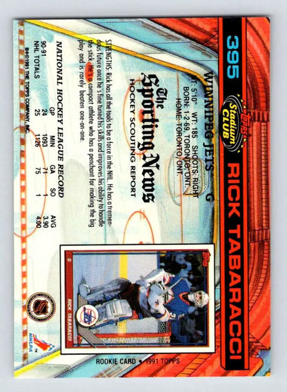 1991-92 Topps Stadium Club Rick Tabaracci Hockey Card with holographic design elements