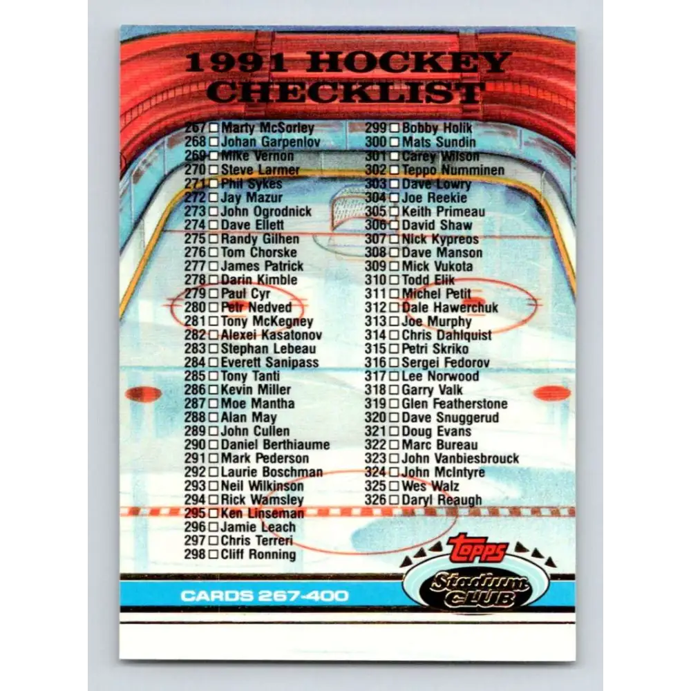 1991-92 Topps Stadium Club #400 Checklist 267-400 NM-MT Hockey Card