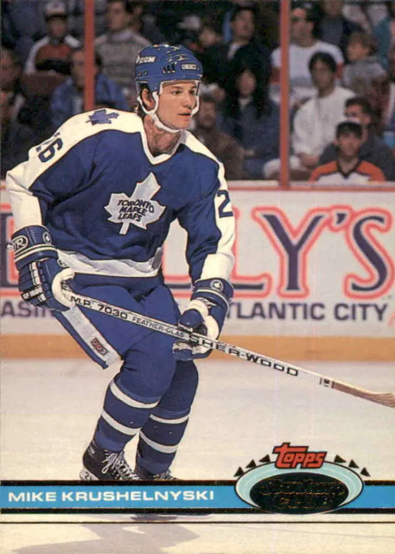 Toronto Maple Leafs trading card featuring Mike Krushelnyski in blue and white uniform