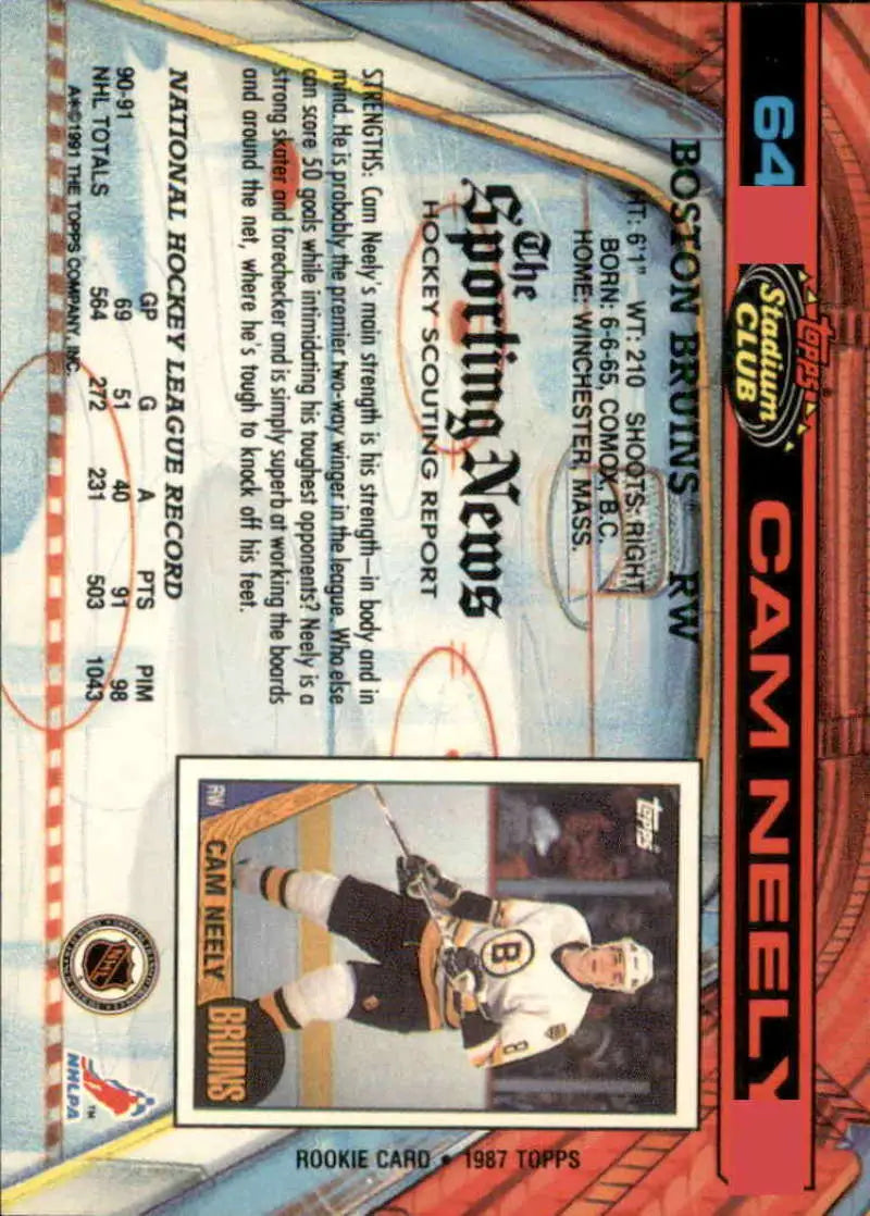 1991-92 Topps Stadium Club #64 Cam Neely NM-MT Boston Bruins Hockey Card image