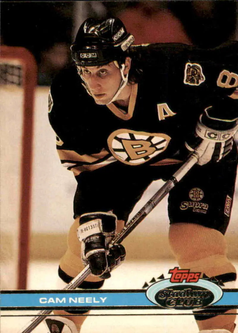 Hockey player in Boston Bruins jersey showcasing Cam Neely action on the ice