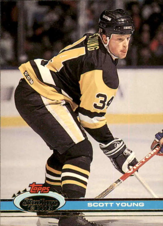 Scott Young in black and yellow Pittsburgh Penguins jersey on hockey card