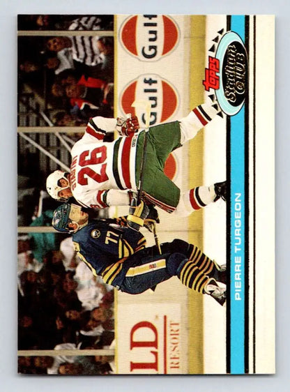 Football trading card of a collision featuring Pierre Turgeon in New York Islanders uniform