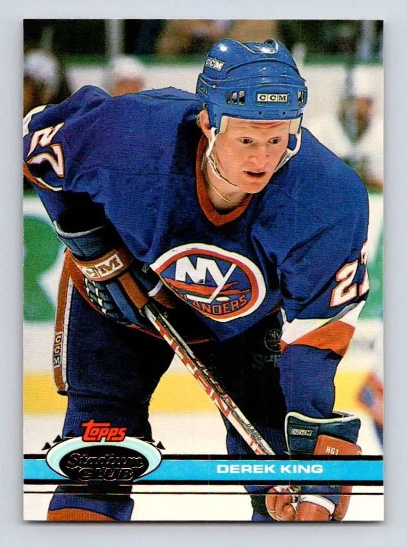 1991-92 Topps Stadium Club Derek King New York Islanders Hockey Trading Card in blue jersey