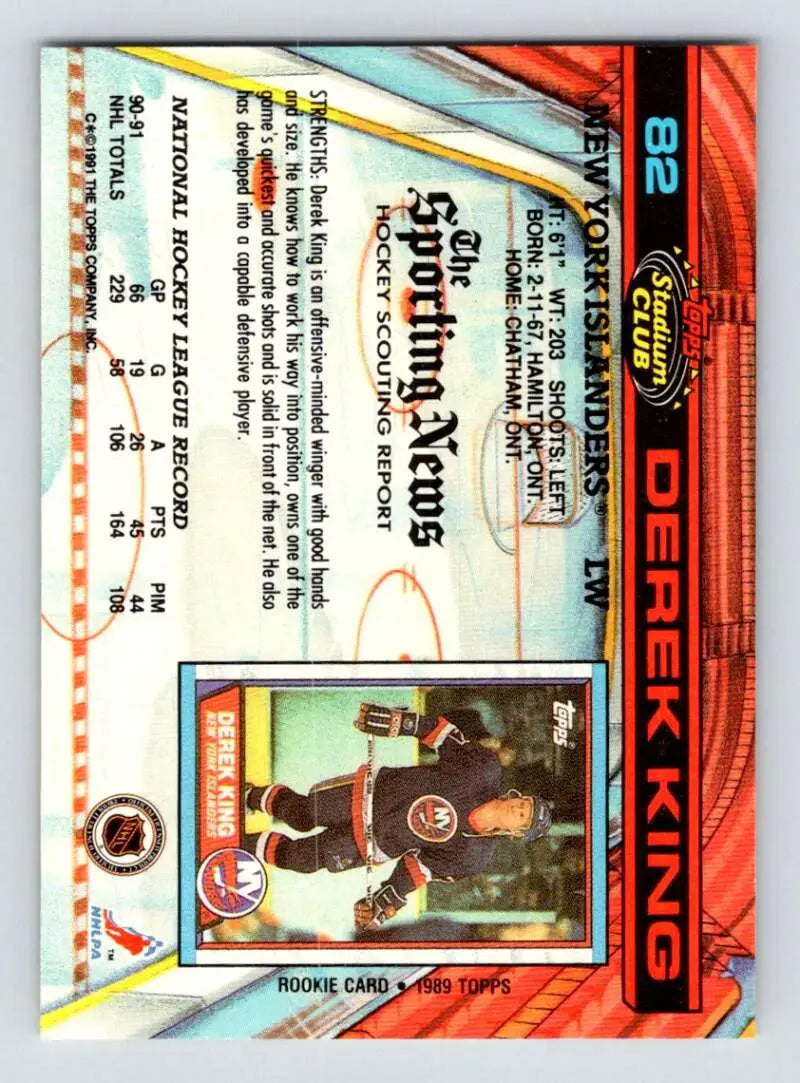 Holographic 1991-92 Topps Stadium Club #82 Derek King New York Islanders Hockey Card