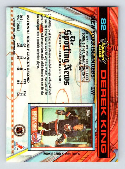 Holographic 1991-92 Topps Stadium Club #82 Derek King New York Islanders Hockey Card