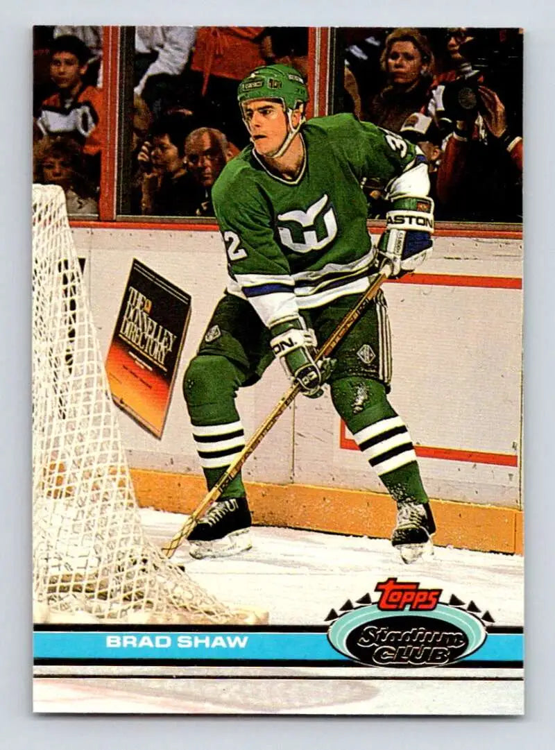 Hockey player in green Hartford Whalers jersey for Brad Shaw Topps Stadium Club card