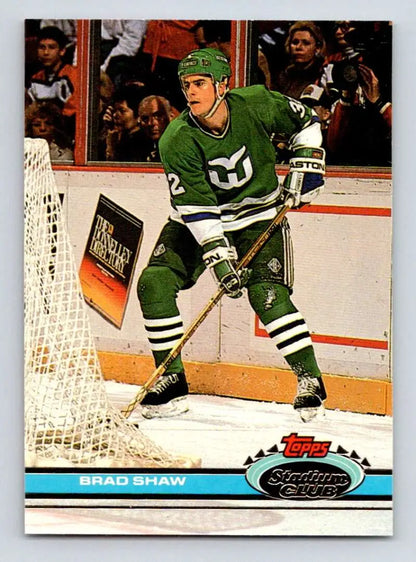 Hockey player in green Hartford Whalers jersey for Brad Shaw Topps Stadium Club card