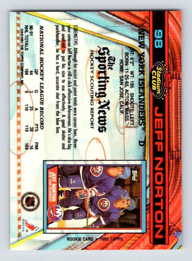 Holographic New York Islanders Hockey Card featuring Jeff Norton from 1991-92 Topps