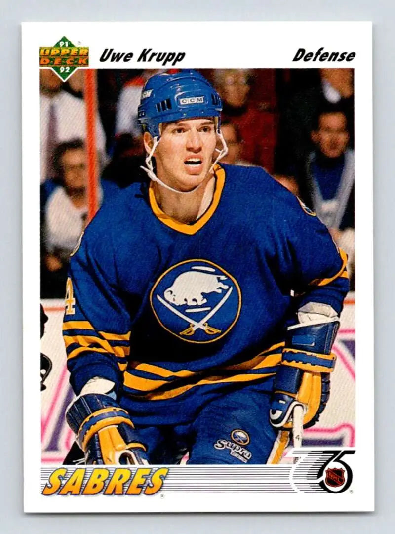 Uwe Krupp 1991-92 Upper Deck Hockey Card showcasing Buffalo Sabres blue jersey