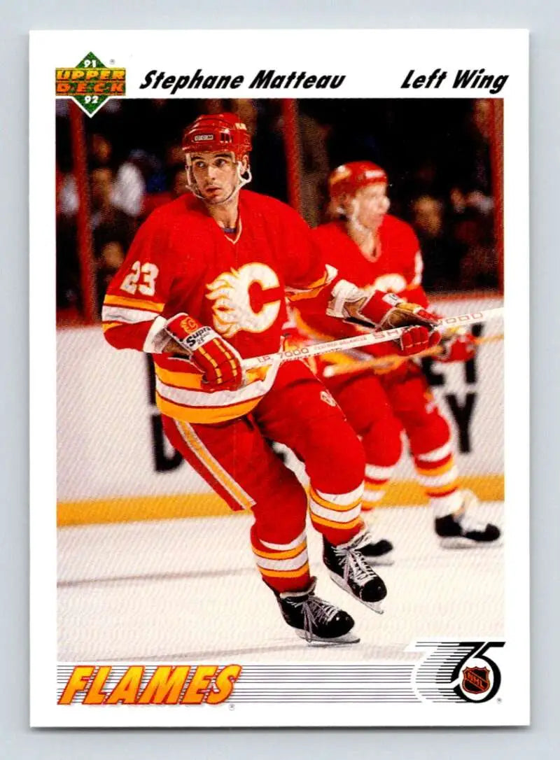 Hockey card of Stephane Matteau in a Calgary Flames jersey by Upper Deck