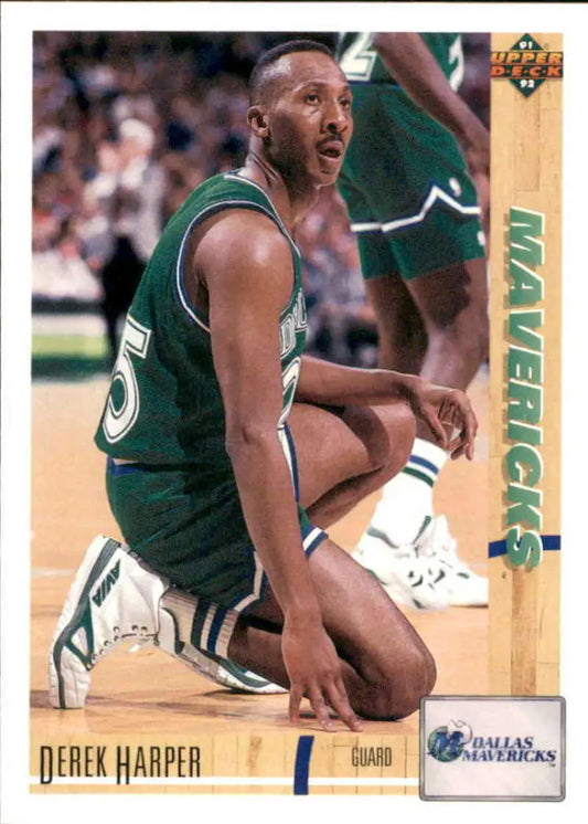 Derek Harper in green Dallas Mavericks uniform on 1991-92 Upper Deck basketball card