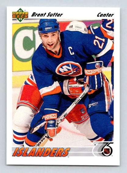 Brent Sutter Upper Deck hockey card featuring New York Islanders team uniform