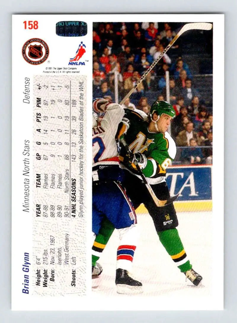 Hockey card featuring Brian Glynn in action from Upper Deck 1991-92 set